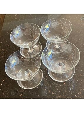 Vintage crystal coupe/sundae/dessert or shrimp cocktail glass set, cornflower